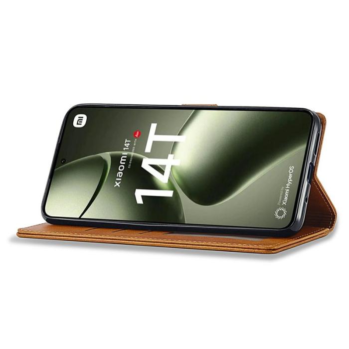 LC.imeeke - LC.IMEEKE Xiaomi 14T Fodral Äkta läder - Gul