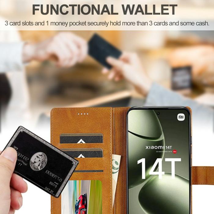 LC.imeeke - LC.IMEEKE Xiaomi 14T Fodral Äkta läder - Gul