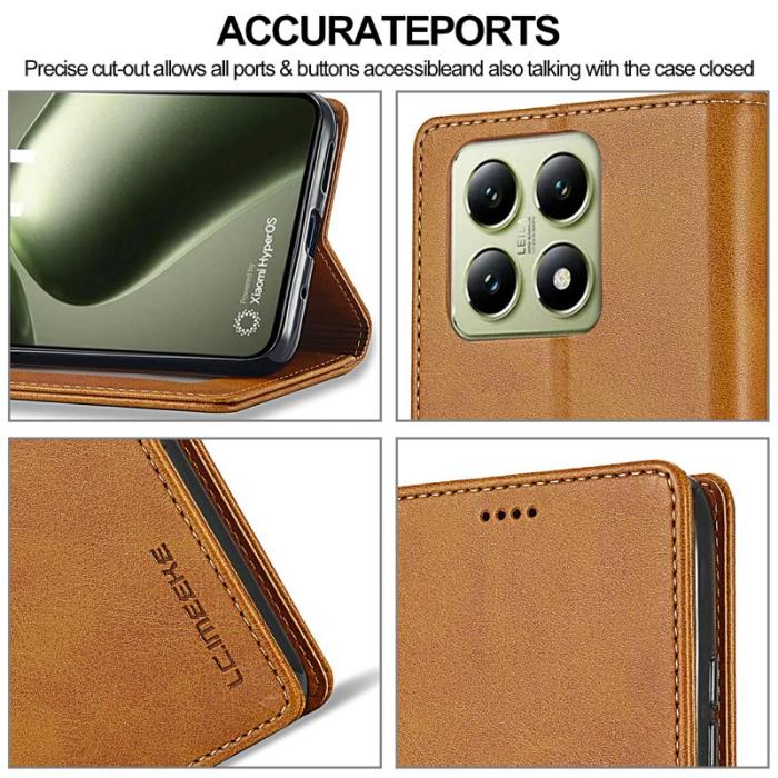 LC.imeeke - LC.IMEEKE Xiaomi 14T Fodral Äkta läder - Gul