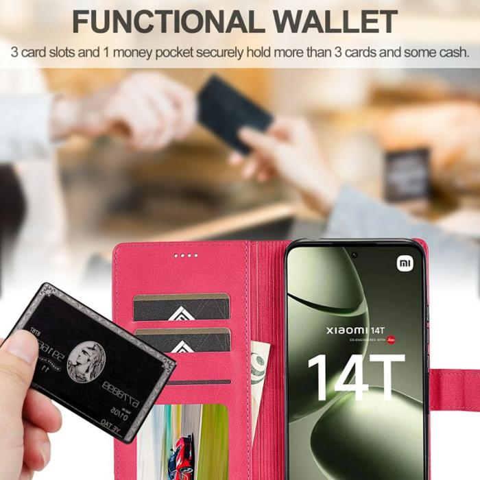 LC.imeeke - LC.IMEEKE Xiaomi 14T Fodral Äkta läder - Rose