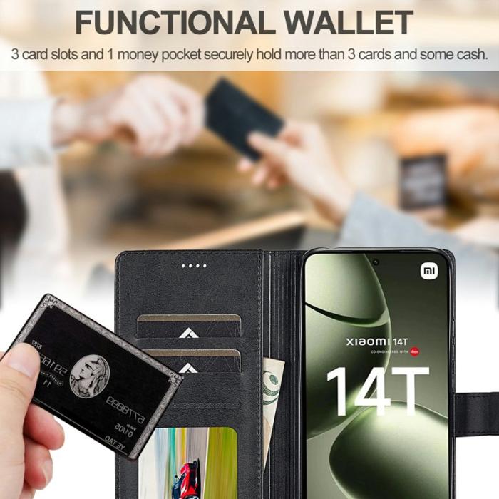 LC.imeeke - LC.IMEEKE Xiaomi 14T Fodral Äkta läder - Svart