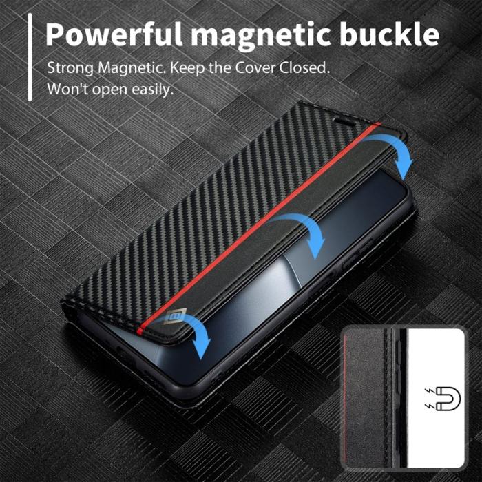 LC.imeeke - LC.IMEEKE Xiaomi 14T Fodral - Kolfiber - Ställ - Kortfack - Svart