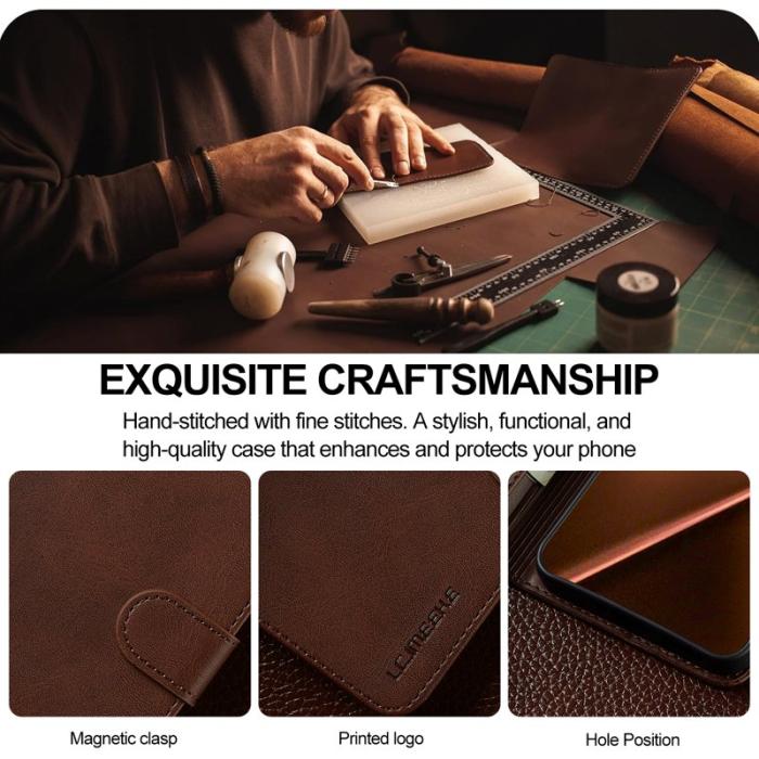 LC.imeeke - LC.IMEEKE Xiaomi 15T Pro Plånboksfodral Konstläder - Brun