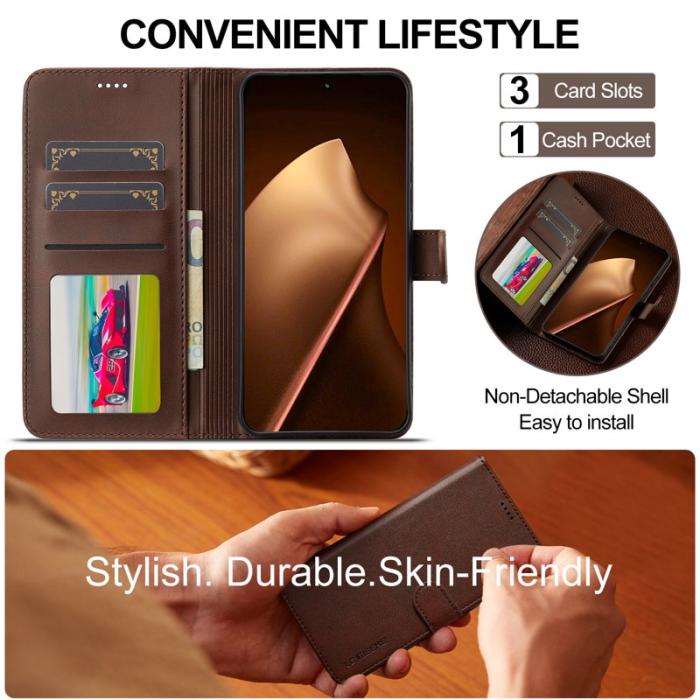 LC.imeeke - LC.IMEEKE Xiaomi 15T Pro Plånboksfodral Konstläder - Brun