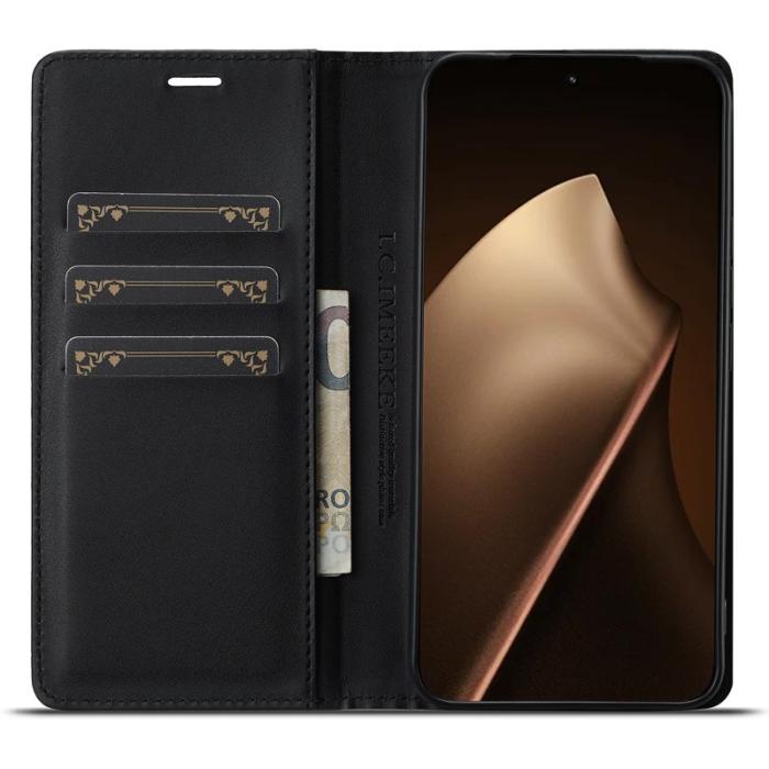 LC.imeeke - LC.IMEEKE Xiaomi 15T Pro Wallet Fodral Äkta läder - Svart