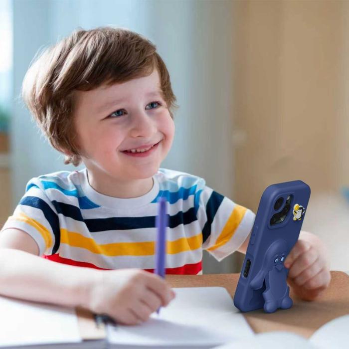 OEM - D.G Ming iPhone 15 Pro Skal Kickstand Stöttålig EVA - Marinblå