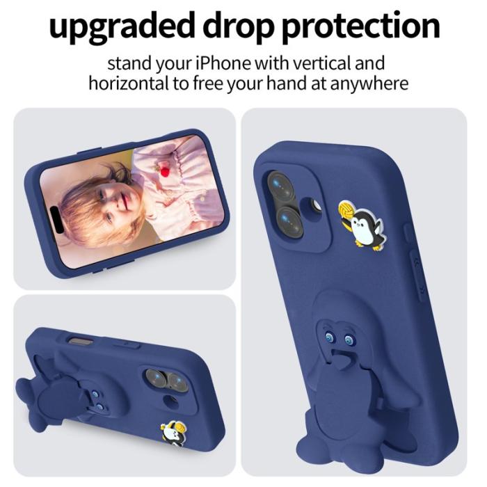 OEM - D.G Ming iPhone 16 Skal Penguin Design Kickstand EVA - Navy Blue