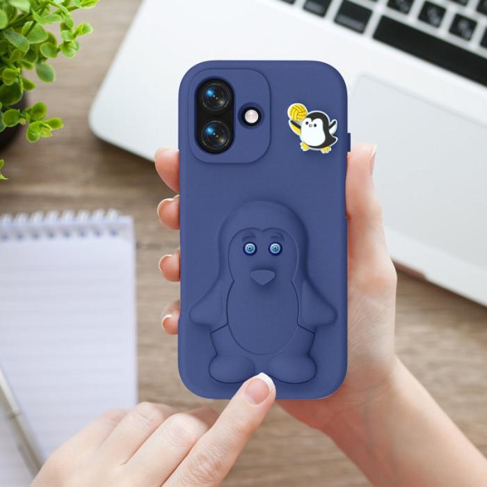 OEM - D.G Ming iPhone 16 Skal Penguin Design Kickstand EVA - Navy Blue