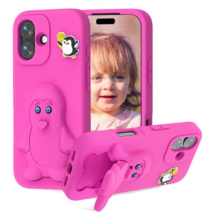 OEM - D.G Ming iPhone 16 Skal Penguin Design Kickstand EVA - Rosa