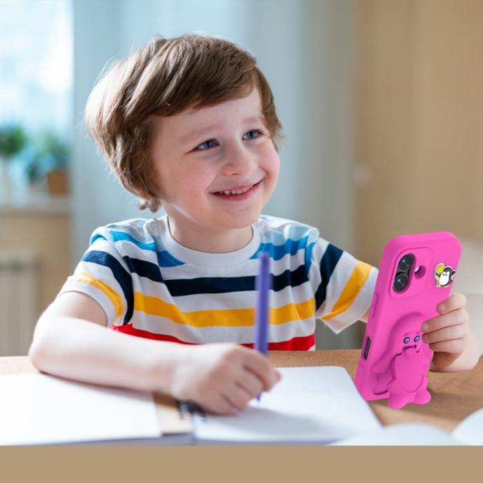 OEM - D.G Ming iPhone 16 Skal Penguin Design Kickstand EVA - Rosa
