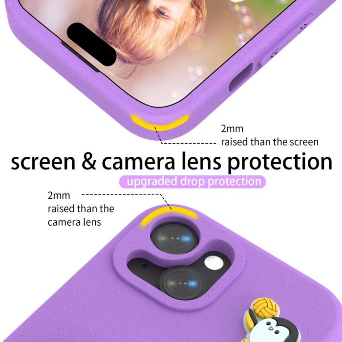 OEM - Penguin för iPhone 15 Skal Kickstand Stöttålig EVA - Lila