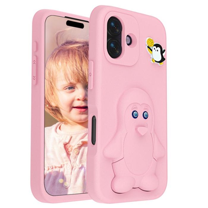 OEM - Penguin för iPhone 16 Skal Kickstand Stöttålig EVA - Rosa
