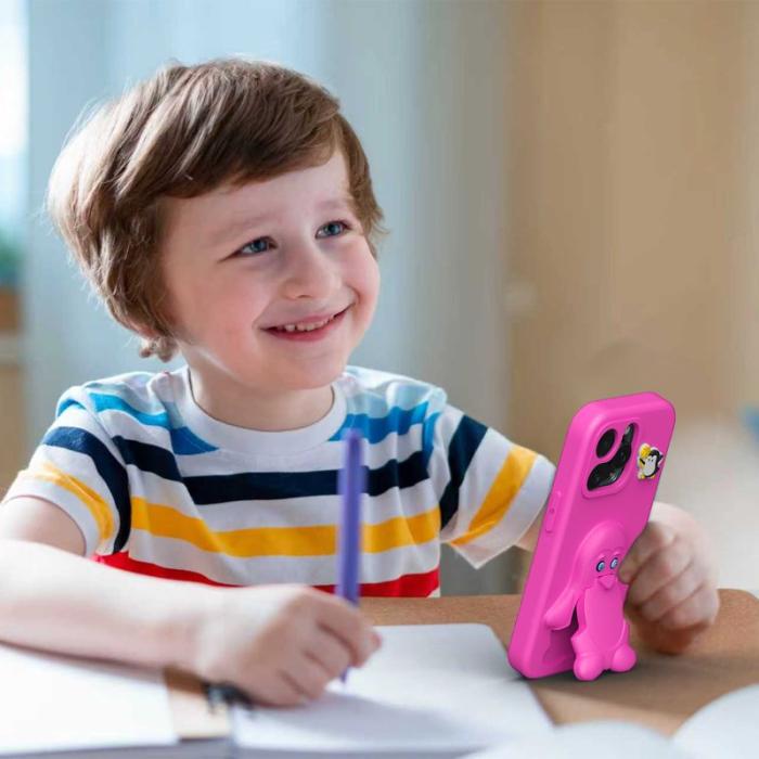 OEM - Penguin iPhone 13 Pro Max Skal Kickstand Stöttålig EVA - Rosa