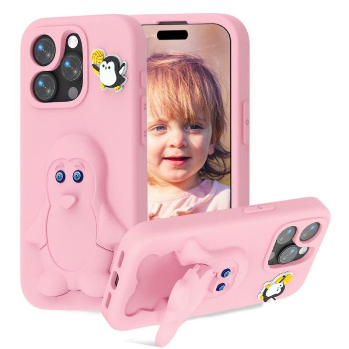 OEM - Penguin iPhone 13 Pro Skal Kickstand Stöttålig EVA - Rosa