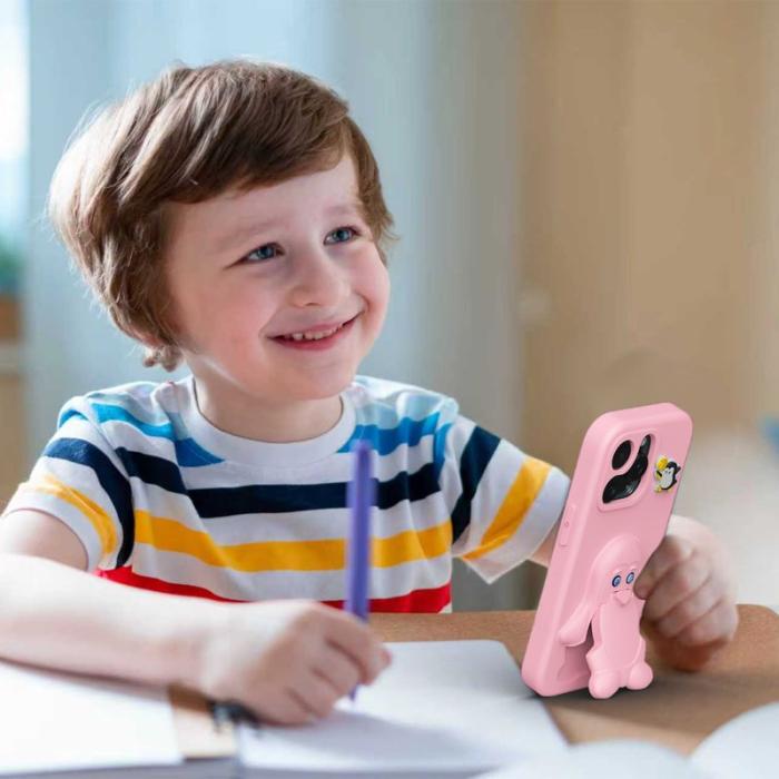OEM - Penguin iPhone 13 Pro Skal Kickstand Stöttålig EVA - Rosa