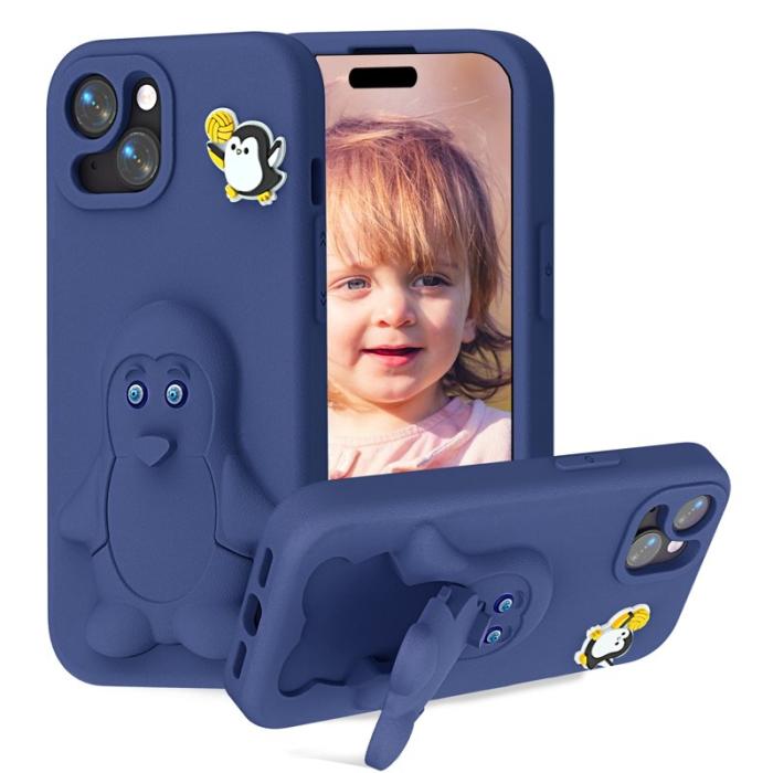 OEM - Penguin iPhone 14/13 Skal Kickstand Stöttålig EVA - Marinblå