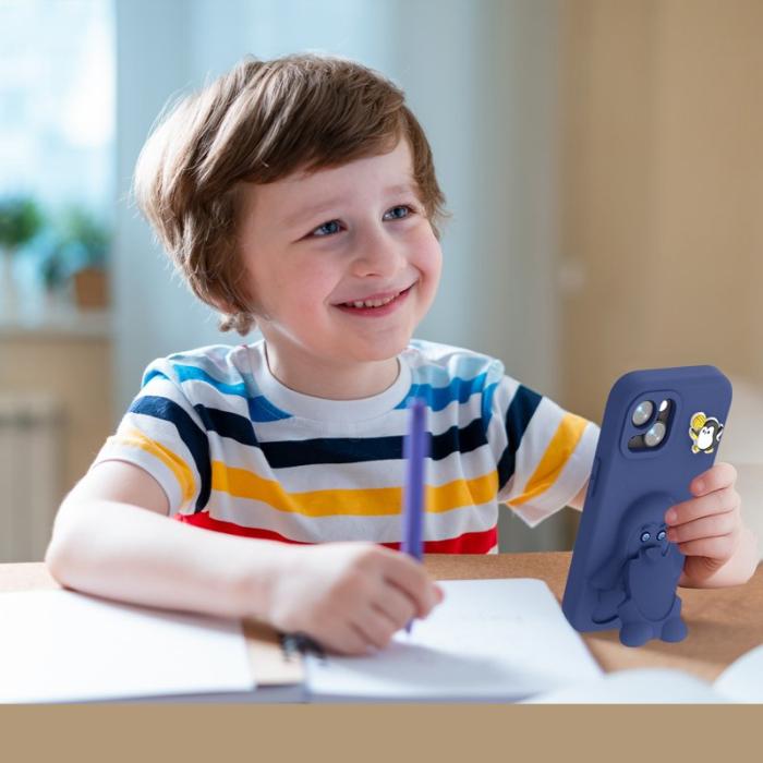 OEM - Penguin iPhone 14/13 Skal Kickstand Stöttålig EVA - Marinblå