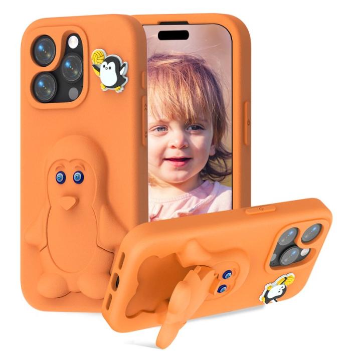 OEM - Penguin iPhone 15 Pro Max Skal Kickstand Stöttålig EVA - Orange