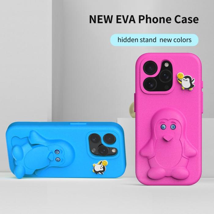 OEM - Penguin iPhone 15 Pro Skal Kickstand Stöttålig EVA - Blå