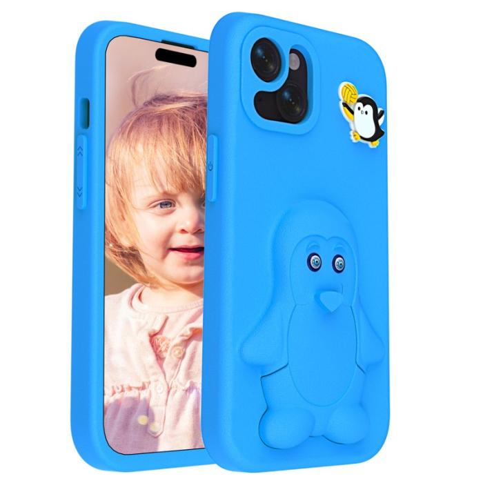 OEM - Penguin iPhone 15 Skal Kickstand Stöttålig EVA - Blå
