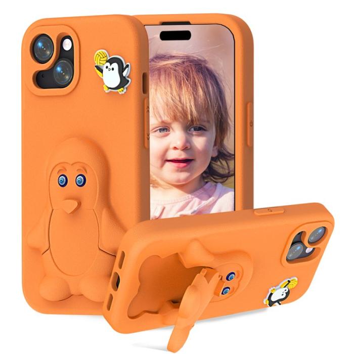 OEM - Penguin iPhone 15 Skal Kickstand Stöttålig EVA - Orange