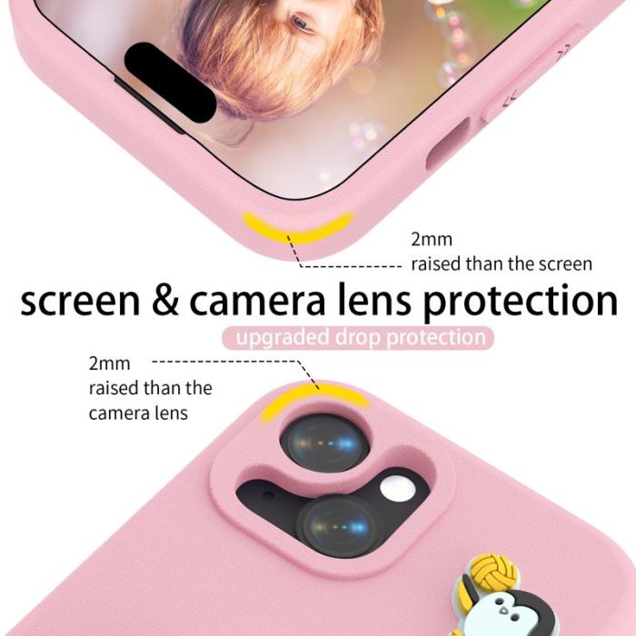 OEM - Penguin iPhone 15 Skal Kickstand Stöttålig EVA - Rosa