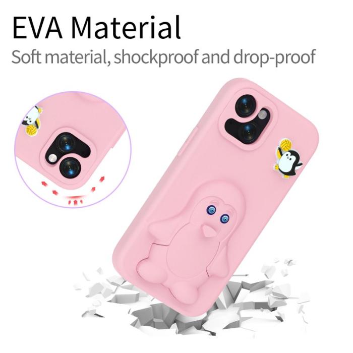 OEM - Penguin iPhone 15 Skal Kickstand Stöttålig EVA - Rosa
