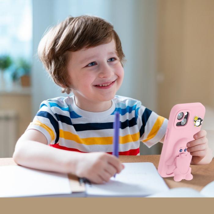 OEM - Penguin iPhone 15 Skal Kickstand Stöttålig EVA - Rosa