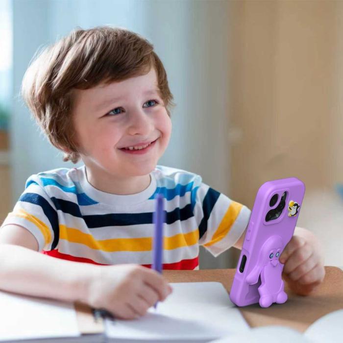 OEM - Penguin iPhone 16 Pro Skal Kickstand Stöttålig EVA - Lila