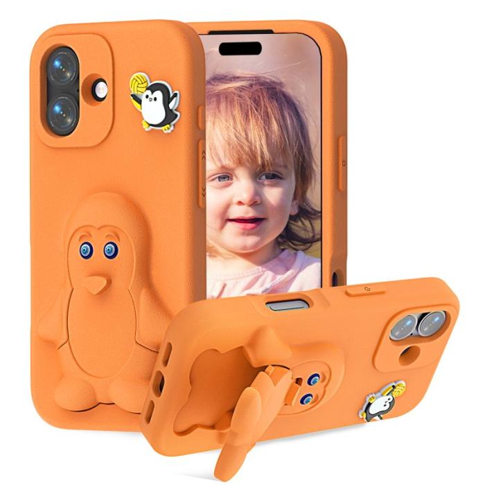 OEM - Penguin iPhone 16 Skal Kickstand Stöttålig EVA - Orange