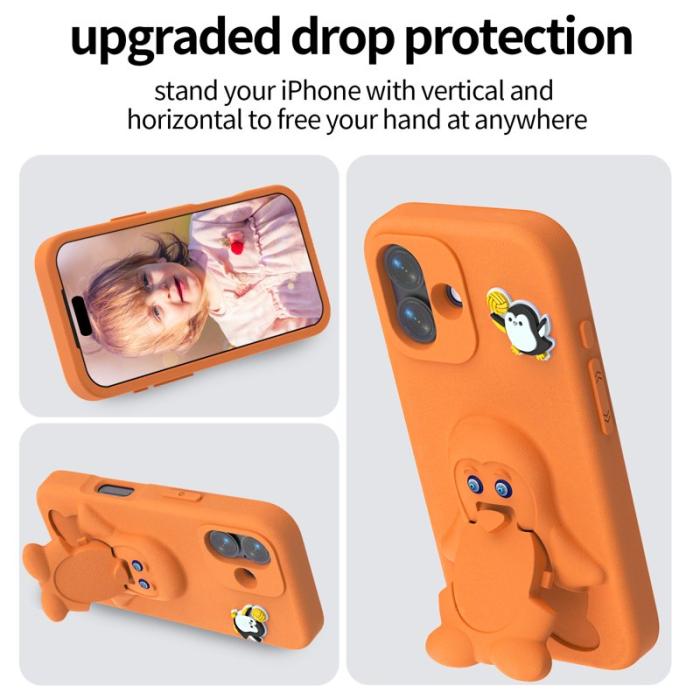 OEM - Penguin iPhone 16 Skal Kickstand Stöttålig EVA - Orange