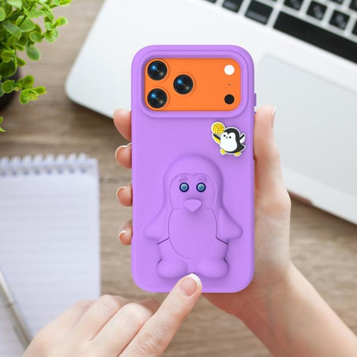 OEM - Penguin iPhone 17 Pro Max Skal Kickstand Stöttålig EVA - Lila