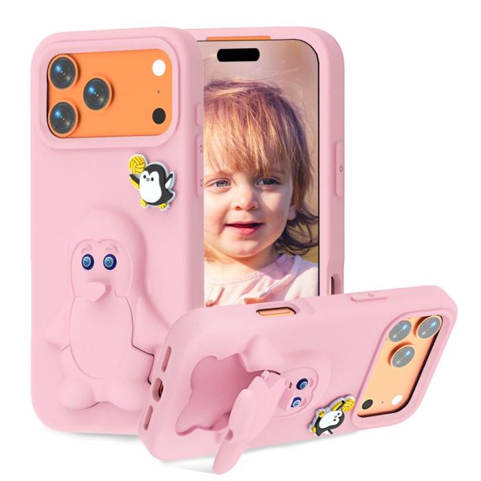 OEM - Penguin iPhone 17 Pro Max Skal Kickstand Stöttålig EVA - Rosa