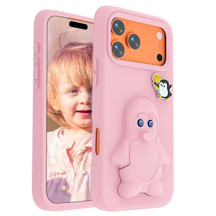 OEM - Penguin iPhone 17 Pro Max Skal Kickstand Stöttålig EVA - Rosa