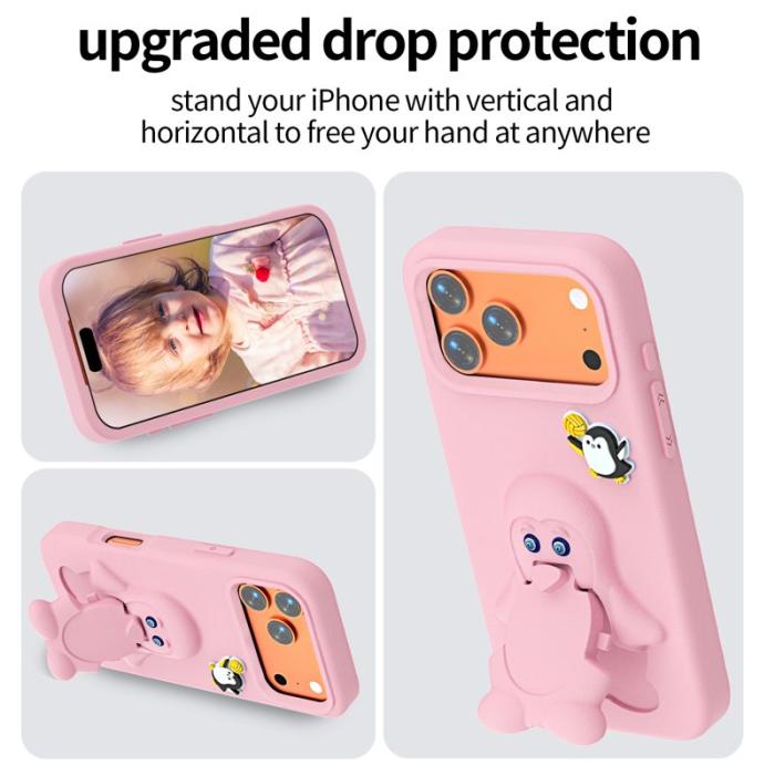 OEM - Penguin iPhone 17 Pro Max Skal Kickstand Stöttålig EVA - Rosa
