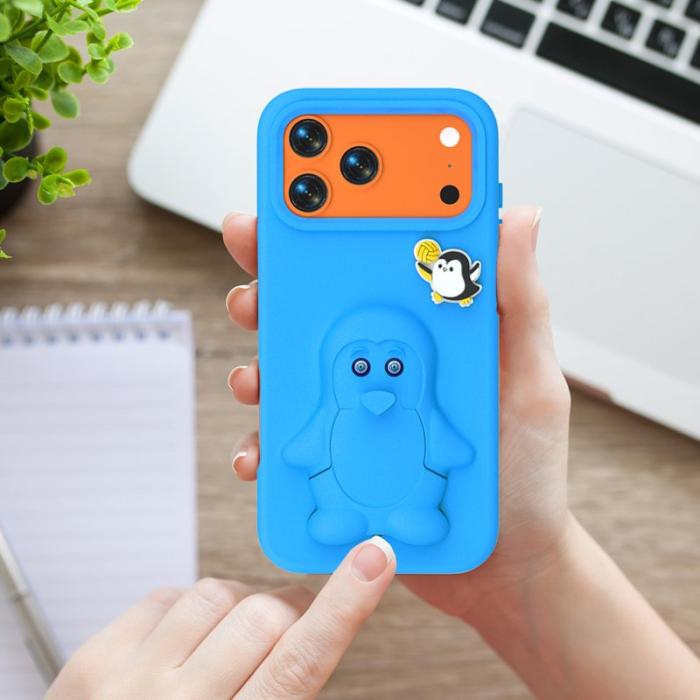 OEM - Penguin iPhone 17 Pro Skal Kickstand Stöttålig EVA - Blå