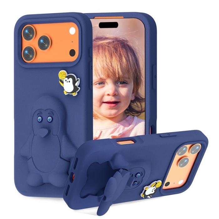 OEM - Penguin iPhone 17 Pro Skal Kickstand Stöttålig EVA - Marinblå