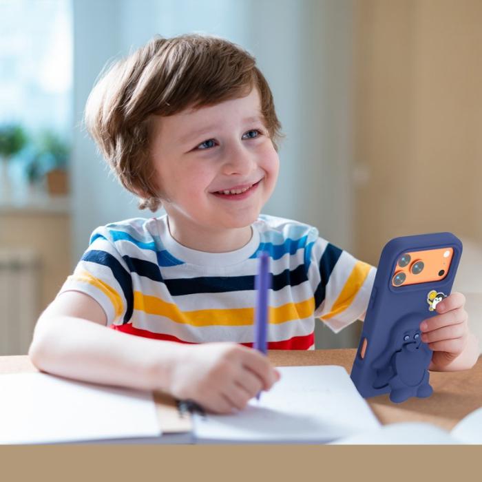 OEM - Penguin iPhone 17 Pro Skal Kickstand Stöttålig EVA - Marinblå