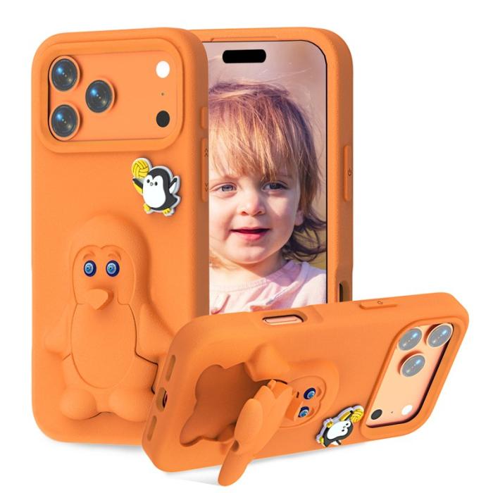 OEM - Penguin iPhone 17 Pro Skal Kickstand Stöttålig EVA - Orange
