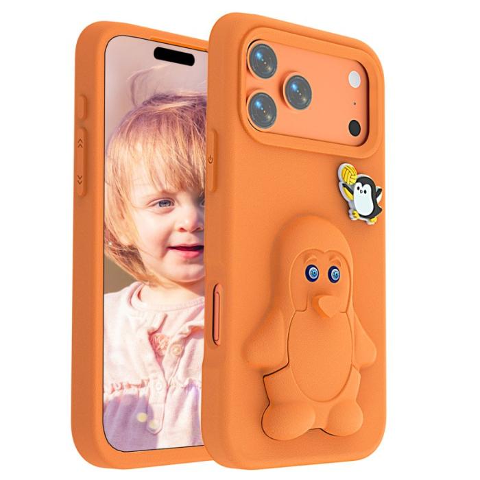 OEM - Penguin iPhone 17 Pro Skal Kickstand Stöttålig EVA - Orange