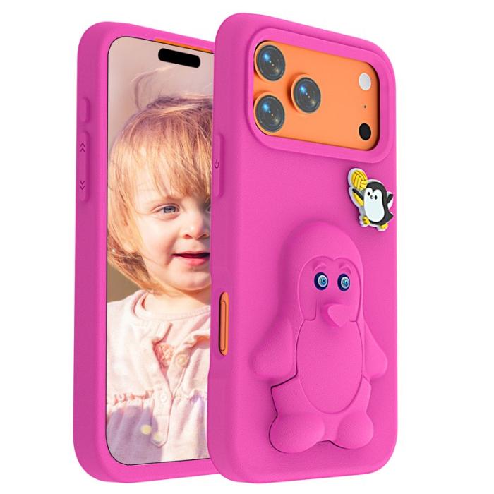 OEM - Penguin iPhone 17 Pro Skal Kickstand Stöttålig EVA - Rosa