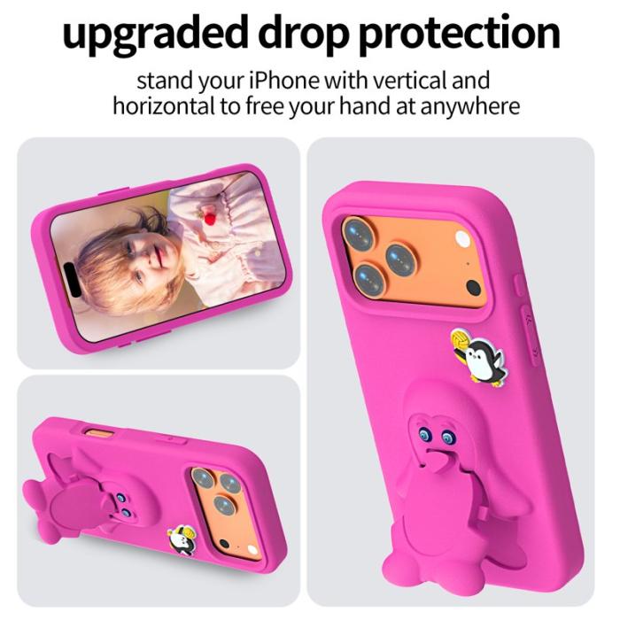 OEM - Penguin iPhone 17 Pro Skal Kickstand Stöttålig EVA - Rosa