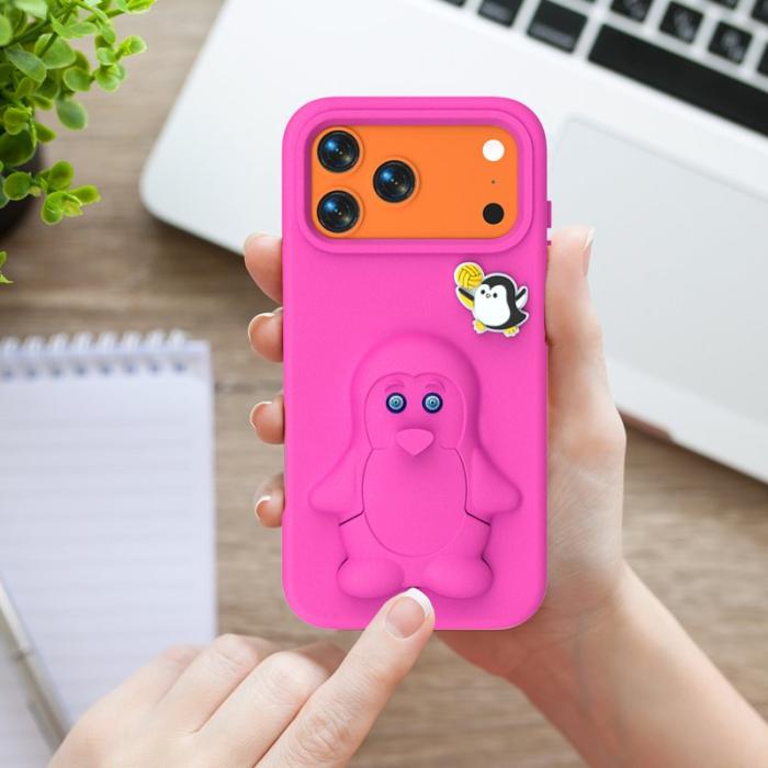 OEM - Penguin iPhone 17 Pro Skal Kickstand Stöttålig EVA - Rosa