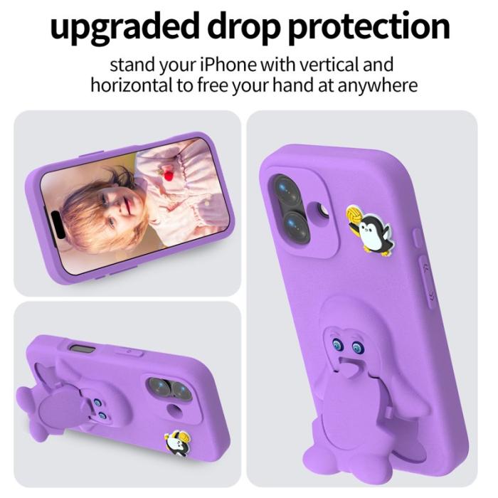 OEM - Penguin iPhone 17 Skal Kickstand Stöttålig EVA - Lila