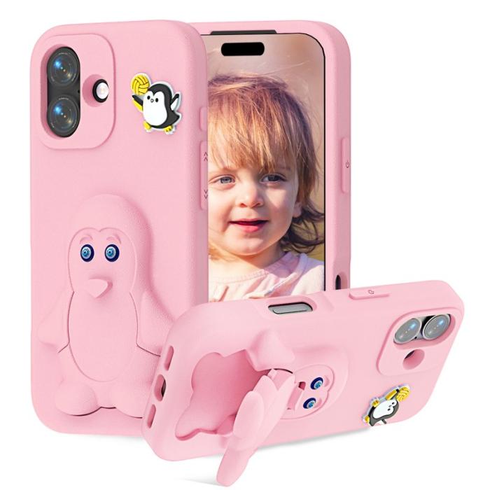 OEM - Penguin iPhone 17 Skal Kickstand Stöttålig EVA - Rosa
