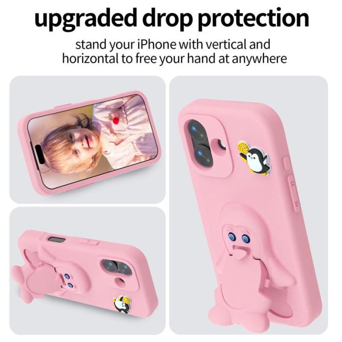 OEM - Penguin iPhone 17 Skal Kickstand Stöttålig EVA - Rosa