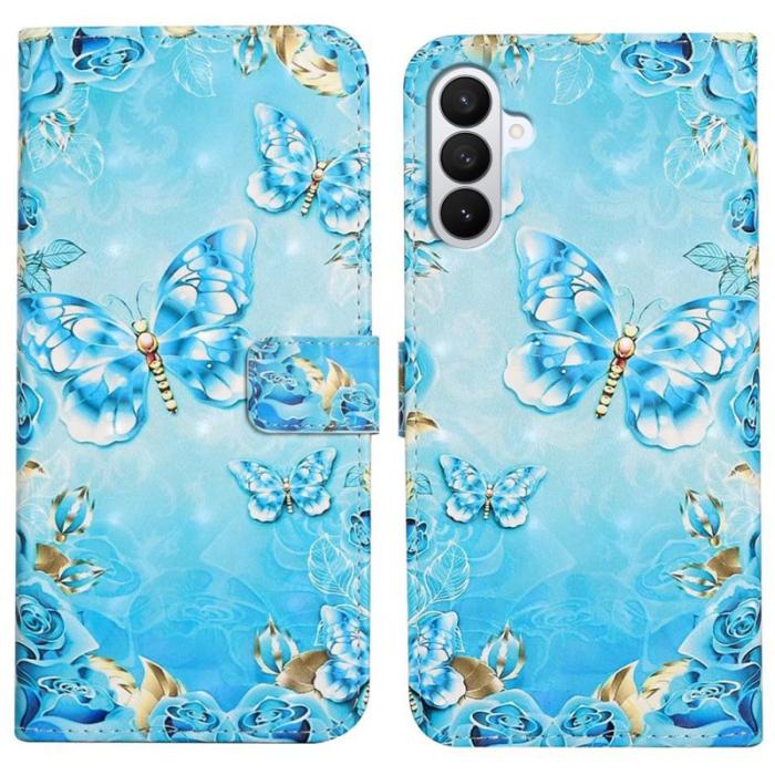 OEM - 3D Creative Samsung Galaxy S26 Pro Skal PU Läder Ställ - Blå Fjäril