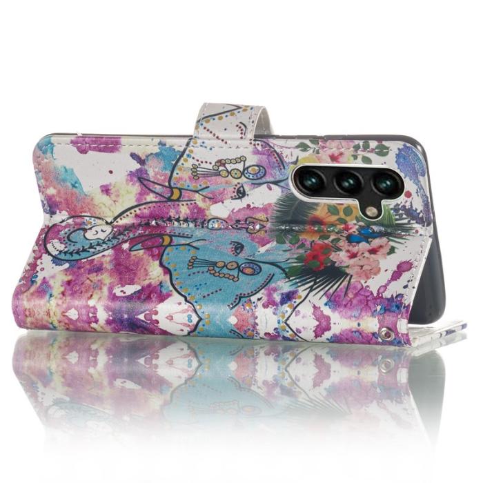 OEM - ABEEL Samsung Galaxy A35 5G Fodral Äkta Läder Mönster - Blomma Elefant