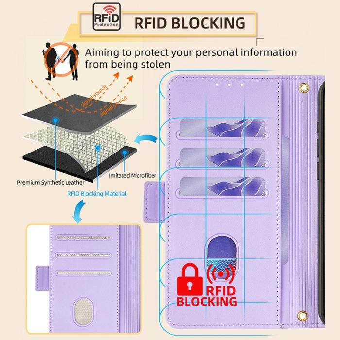 OEM - ABEEL Samsung Galaxy A35 5G Fodral Äkta Läder RFID Skydd - Lila