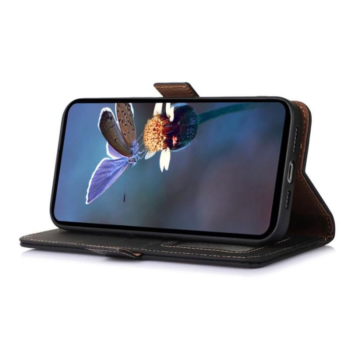 OEM - ABEEL Samsung Galaxy A35 5G Fodral Äkta Läder Ställ - Svart